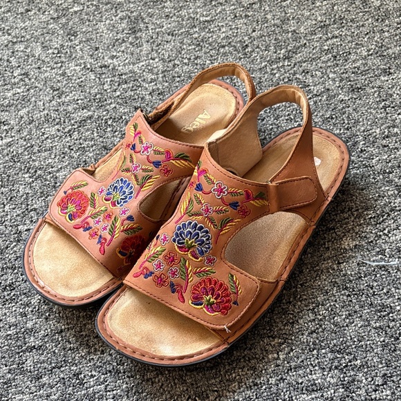 Alegria Floral Embroidered Sandals - Tan and Multicolor - Picture 5 of 5